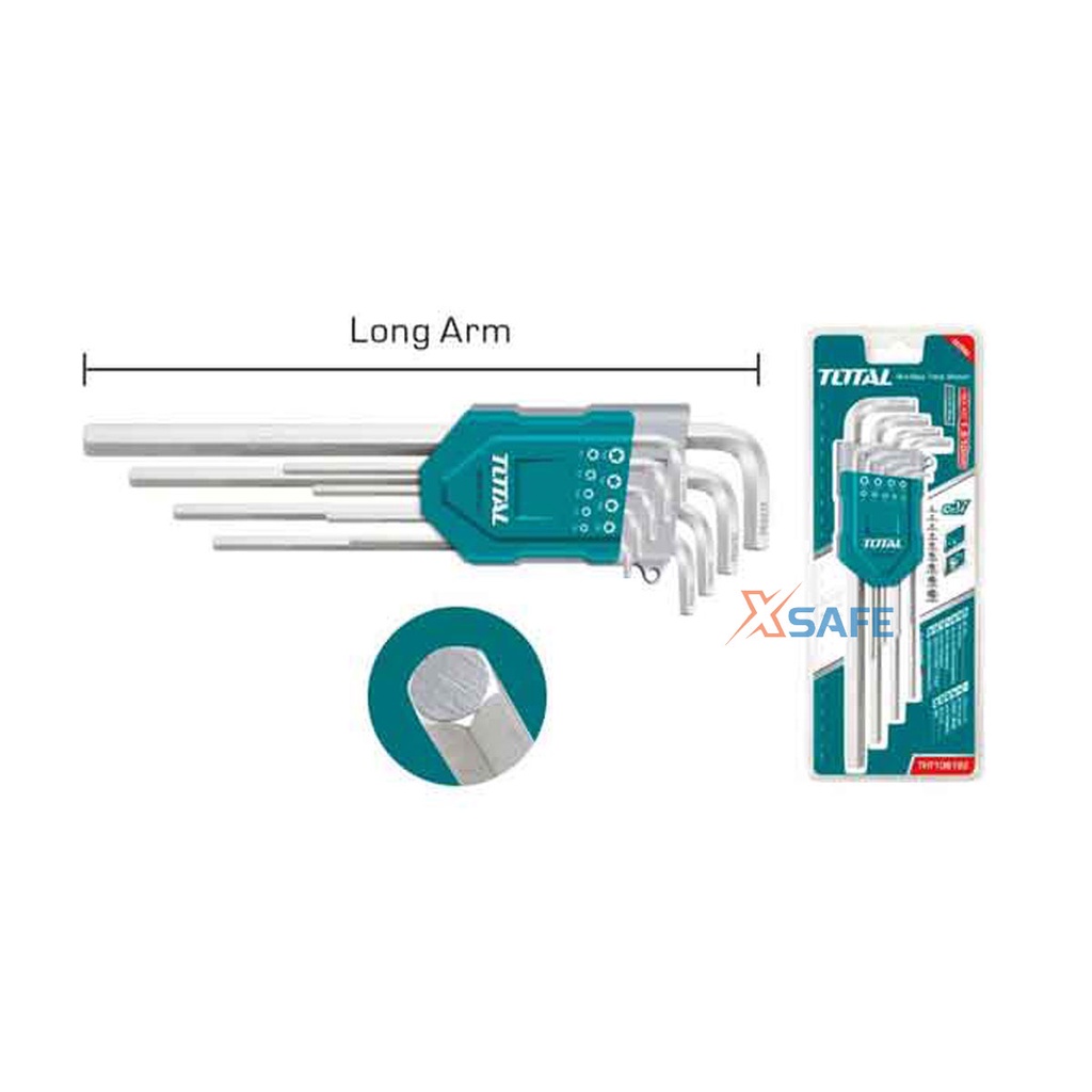 Bộ khóa lục giác đầu bằng dài TOTAL THT106192 Lục giác thép Cr-V chắc chắn, chống gãy cong, nhỏ gọn