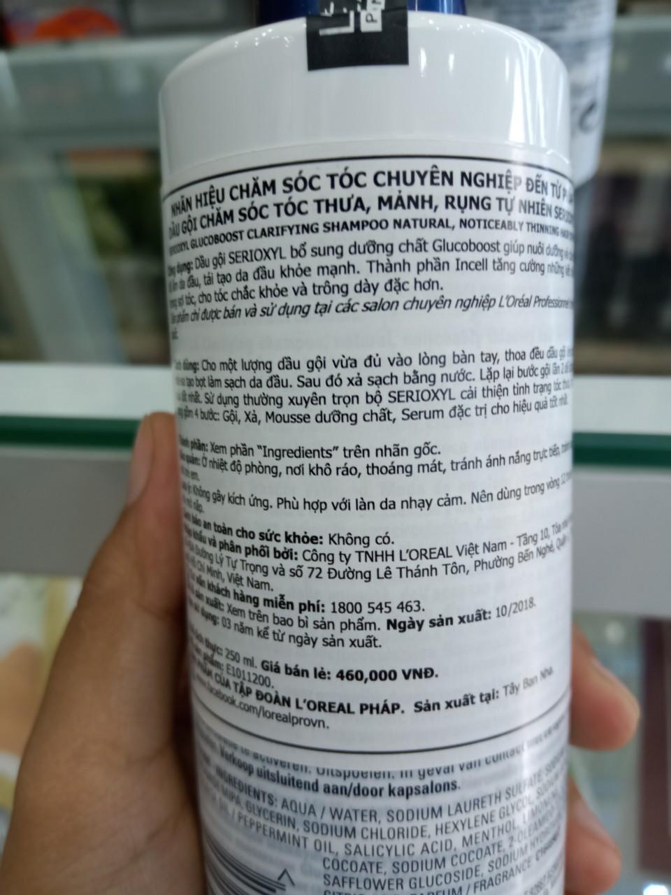 Dầu Gội L'Oréal Professionnel Làm Dày & Giúp Mọc Tóc 250ml Serioxyl GlucoBoost Clarifying Shampoo