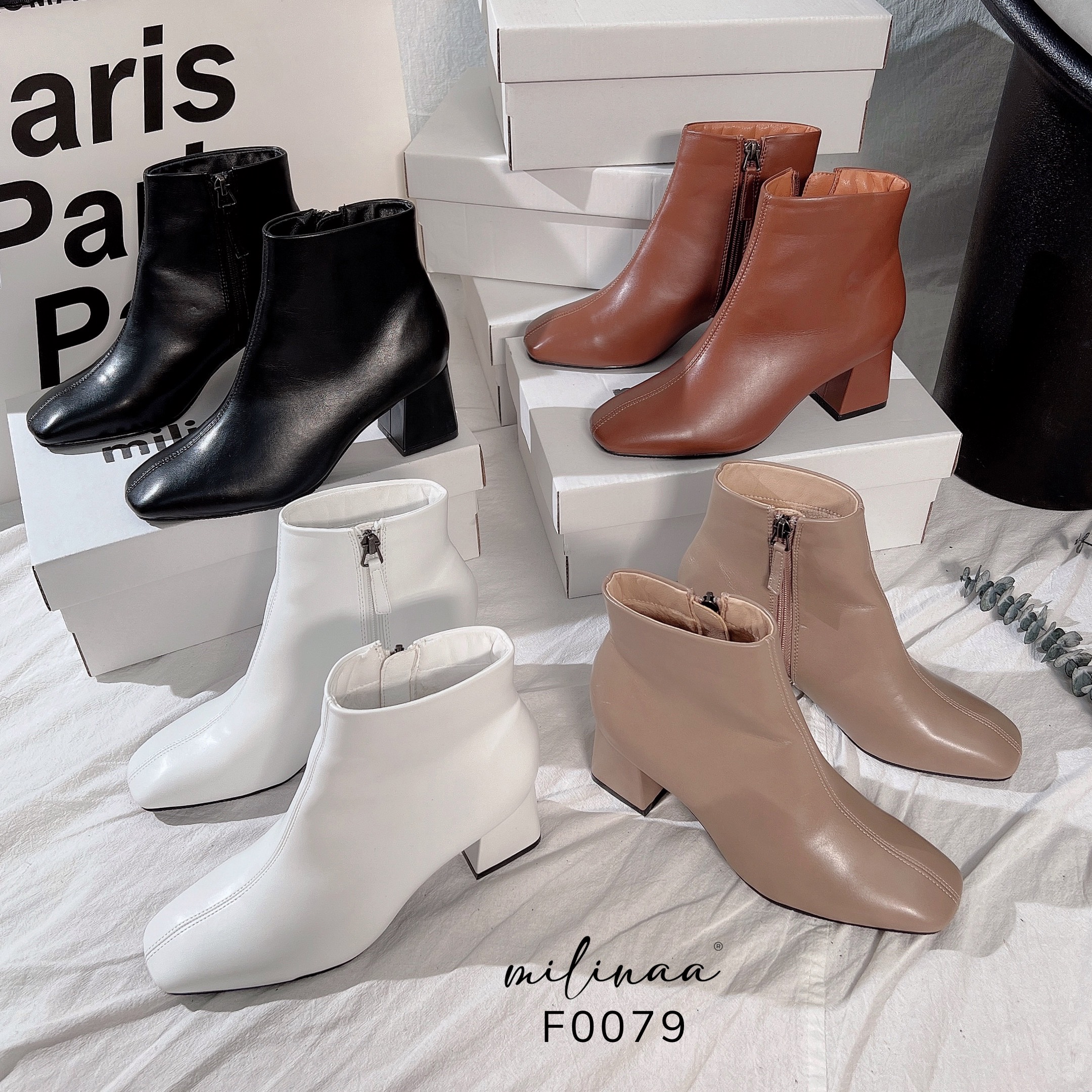 BOOTS DA MỀM GÓT VUÔNG KÉO TRONG F0079
