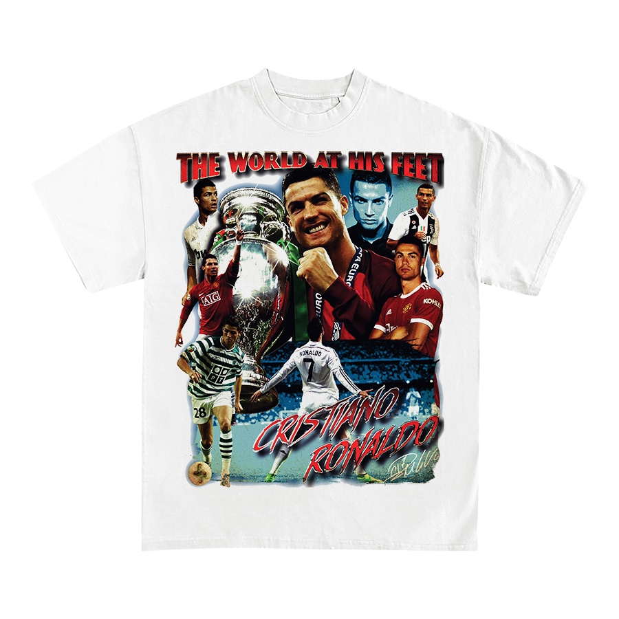 Blank | áo thun ronaldo cr7 tay lỡ unisex - đen/trắng cổ tròn luck