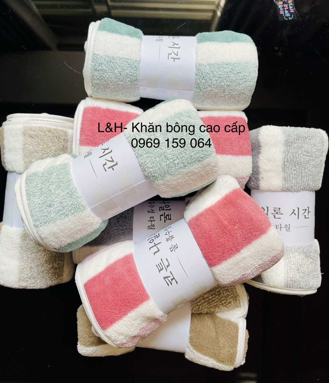 Khăn mặt lông cừu, kẻ mờ, KT 30x50cm