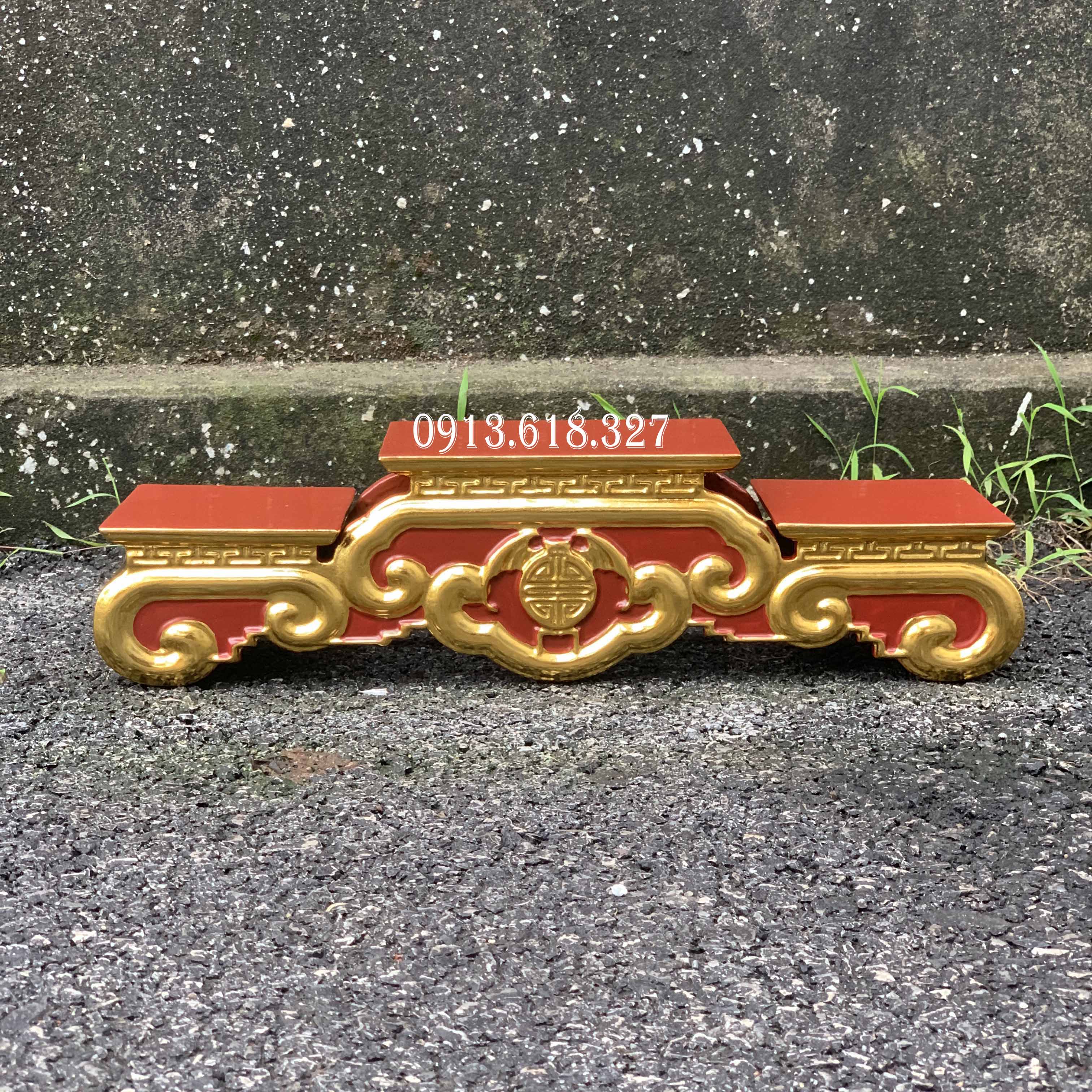 Tam sơn bục tam cấp kê bát hương giáp vàng gỗ mít mặt 12,14,16,18,20cm