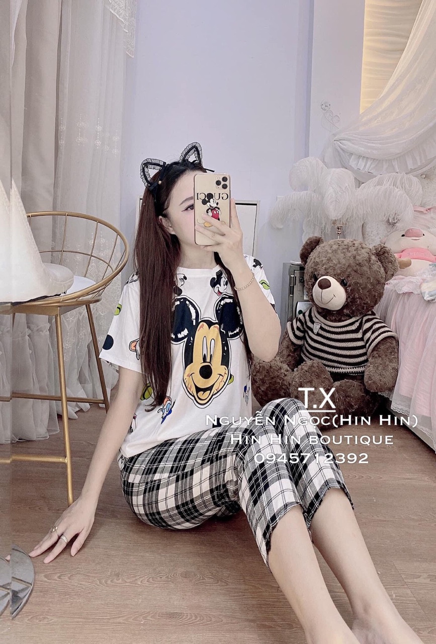 Sét bộ caro in hình mickey đơn giản TTSA0302