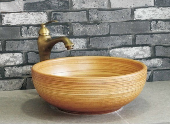 Chậu sứ lavabo để bàn màu vàng nhám độc đáo