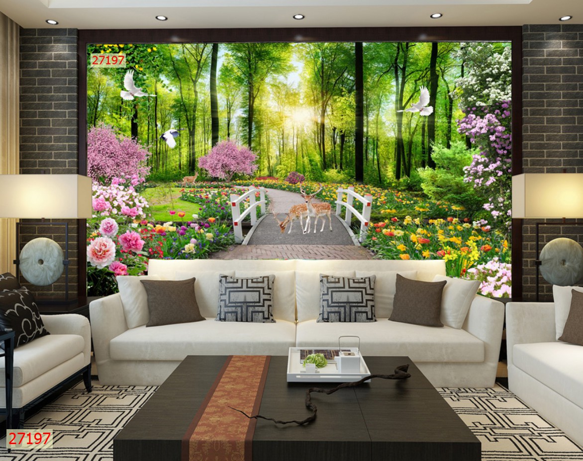 Tranh dán tường 3d phong cảnh thiên nhiên trang trí phòng khách phòng ngủ giá rẻ đẹp chất liệu decal pp keo sẵn bóc dán PA