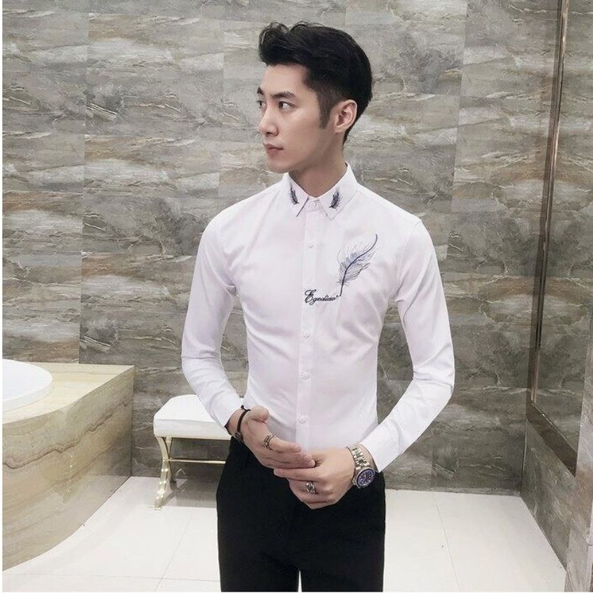 ÁO SƠ MI NAM CAO CẤP THÊU CHIẾC LÁ JK 015 TSMON