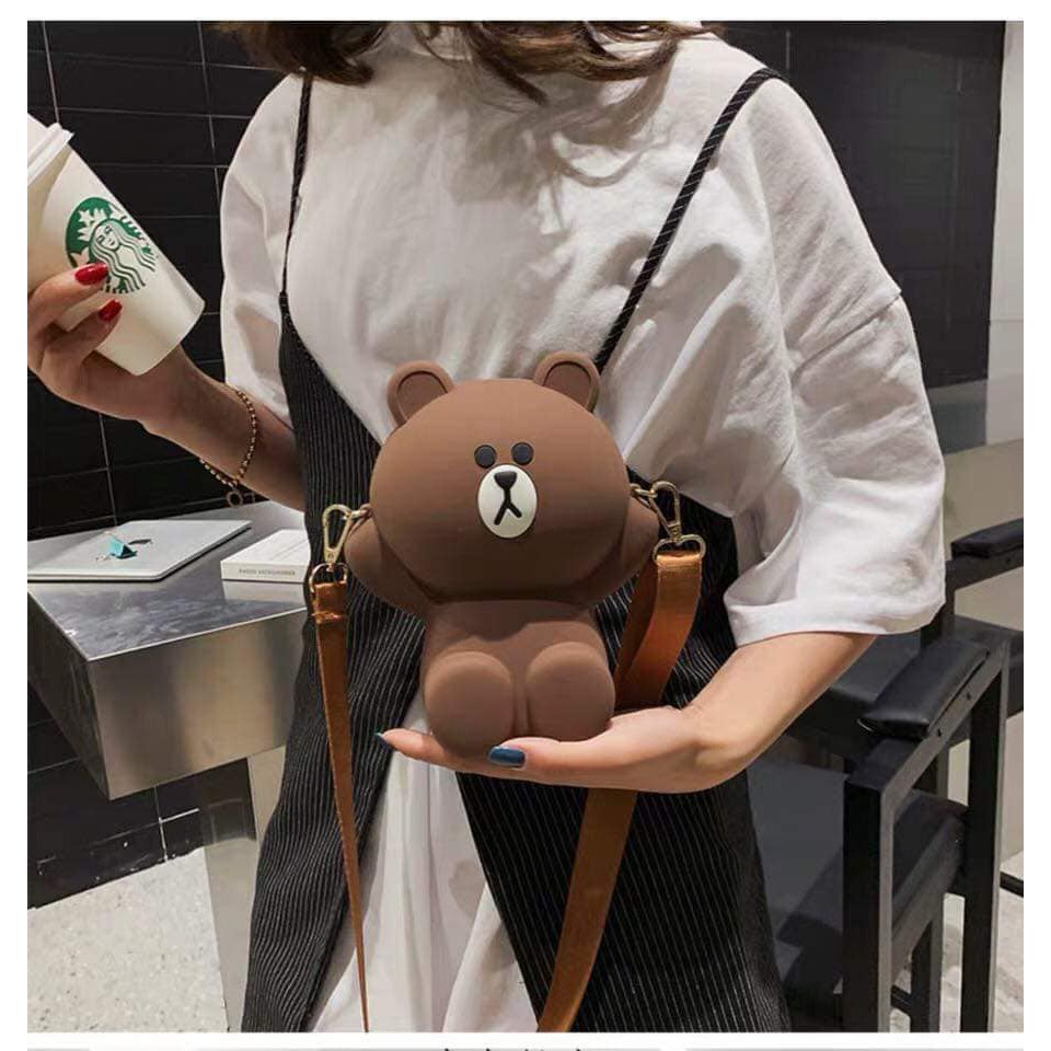 Túi Đeo Chéo Silicon Hình Gấu Brown [HÀNG LOẠI 1]