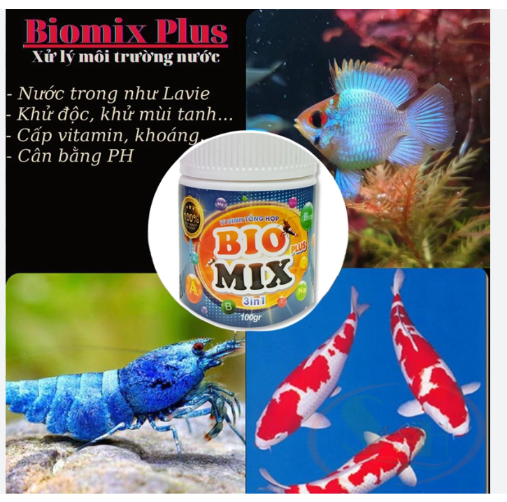 Men vi sinh hồ cá bio mix 3in1 gồm vi sinh khoáng chất và vitamin