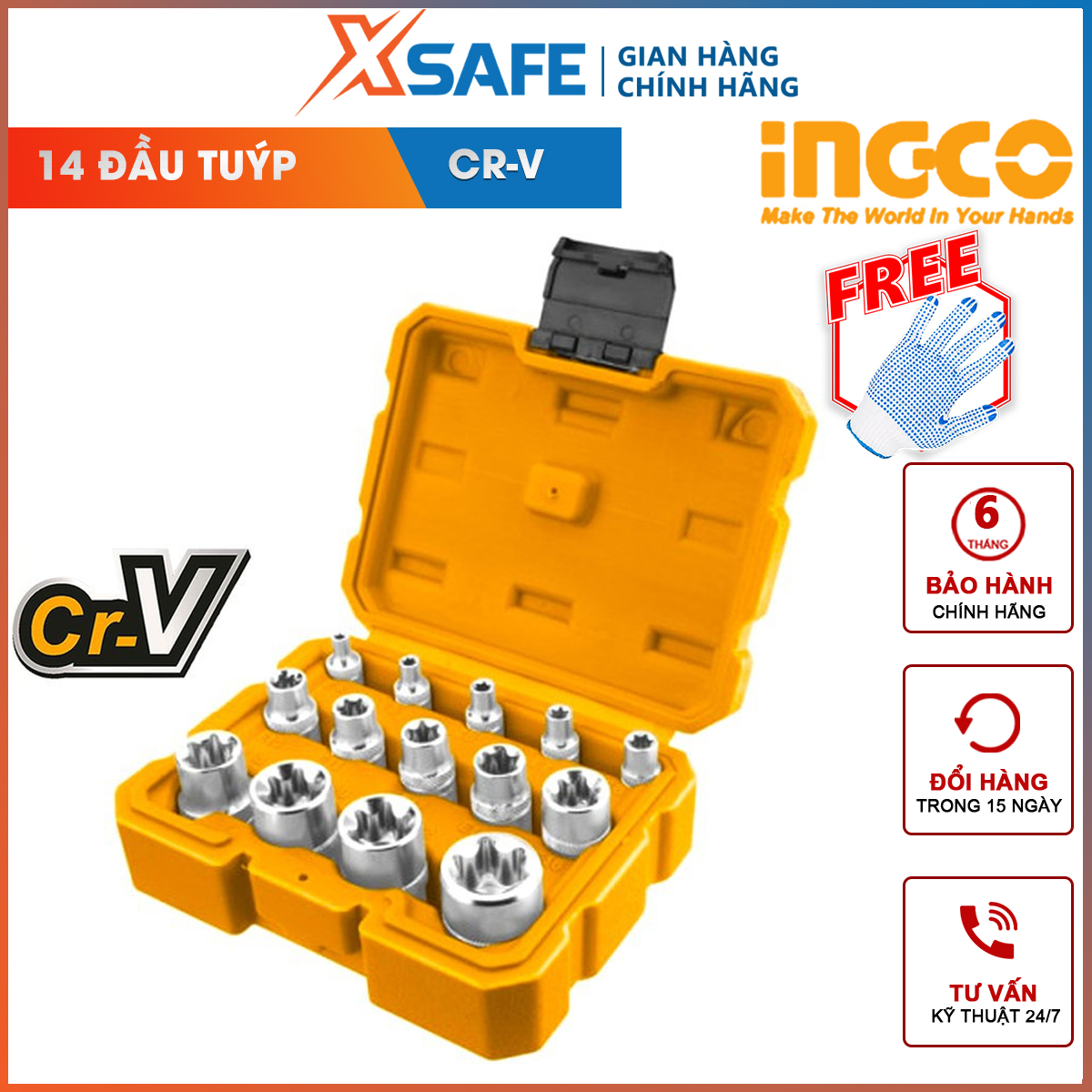 Set 14 head tube star ingco HKTETS0114 set head tube star 14 details including 5 head tube 1/4 inch, 3/8 inch, 1/2 inch, CRV steel, heat plated chrome plated open the stud, nut need force screw strong [genuine] [xsafe]