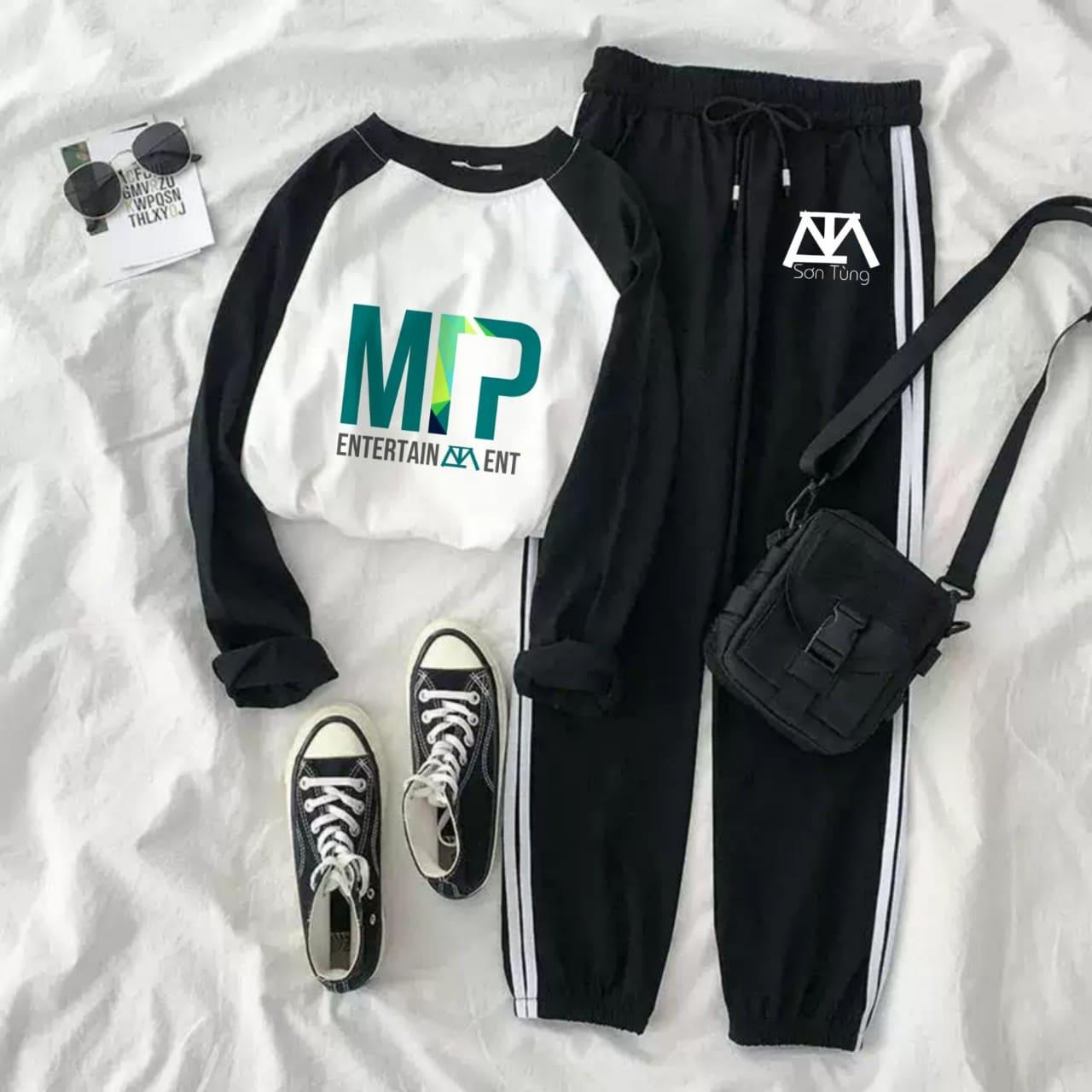 bộ quần áo SƠN TÙNG M-TP dáng raplan dài tay phối quần sọc cho SKY in theo yêu cầu
