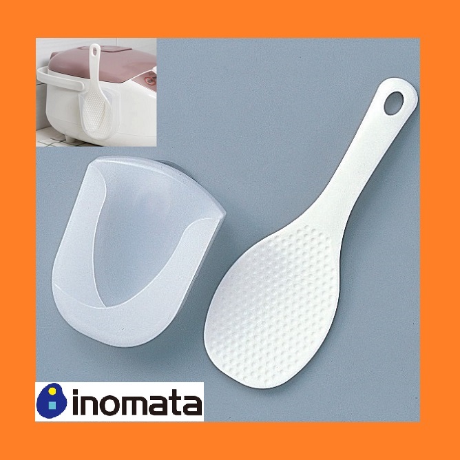 Muỗng múc cơm INOMATA Nhật Bản có giá đỡ - muôi nhựa xới cơm chống dính