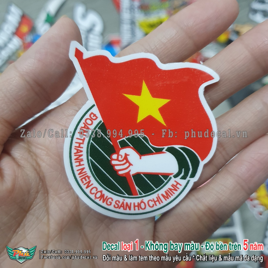 Hình dán tem huy hiệu đoàn tncs hcm 5x5.5cm