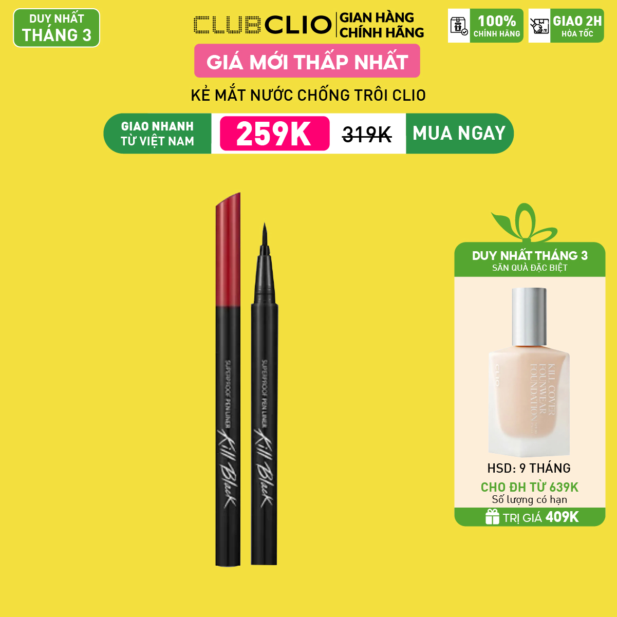 [Săn Deal]Kẻ Mắt Nước Clio Superproof Pen Liner Kill Black 0.55Ml