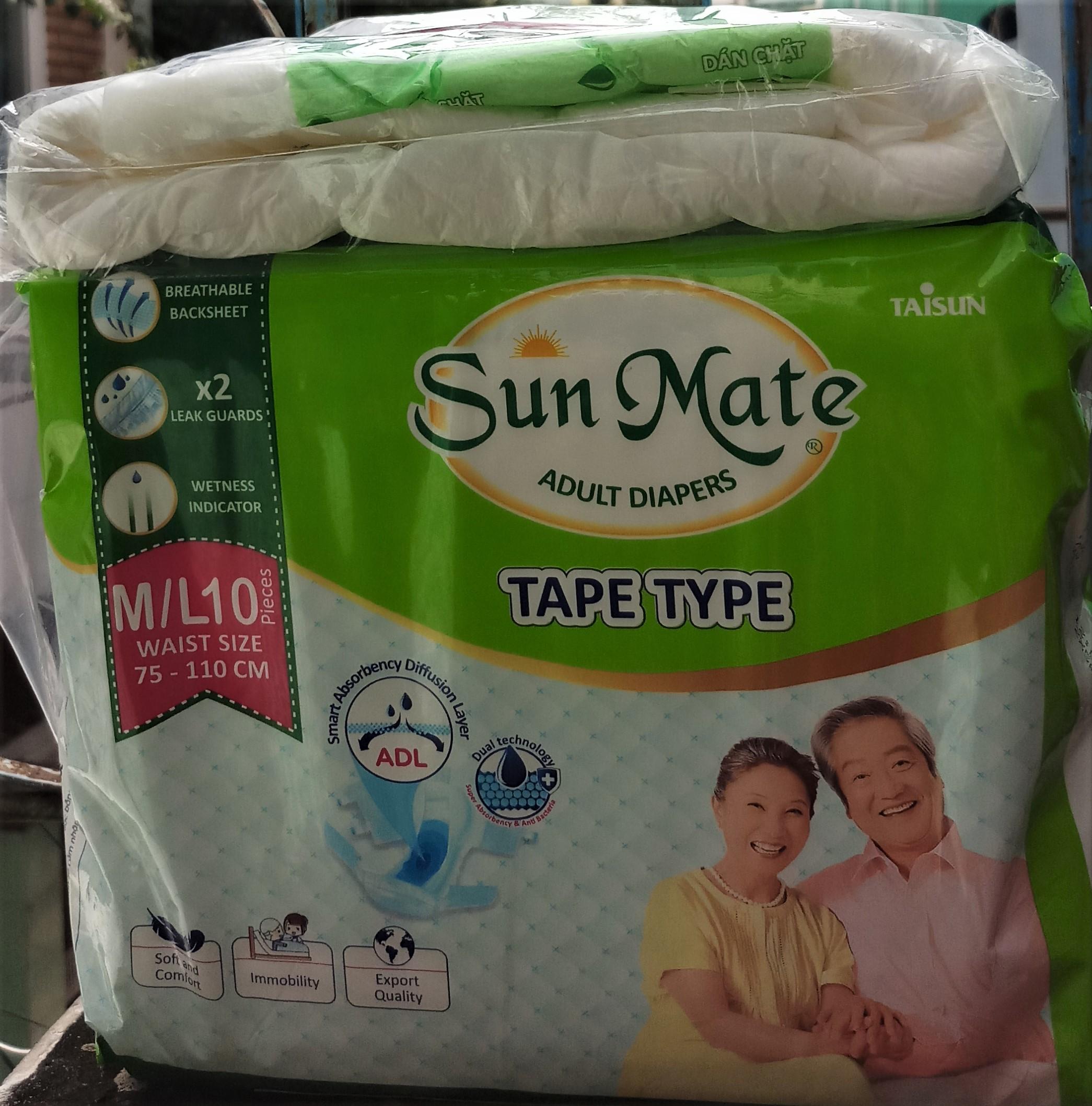 [Tặng 1 miếng tã dán Sunmate ML] Tã dán SunMate ML10 mẫu mới vòng bụng 75-110cm