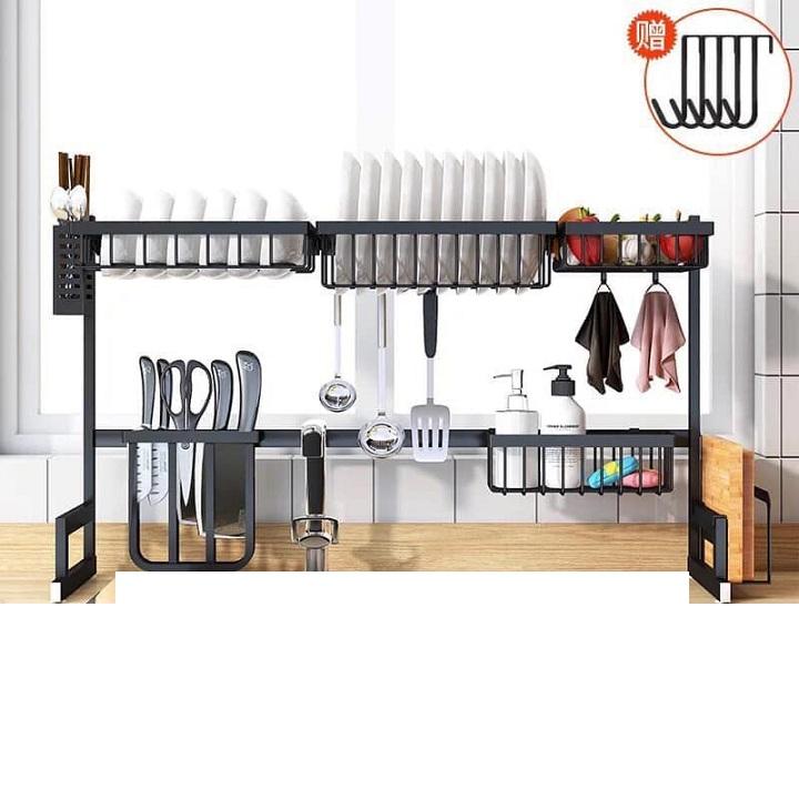 Kệ để bát, đũa, dao, thớt thông minh mẫu mới - 2 tầng vật liệu inox dùng cho chậu rửa loại 2 chậu-hàng đẹp