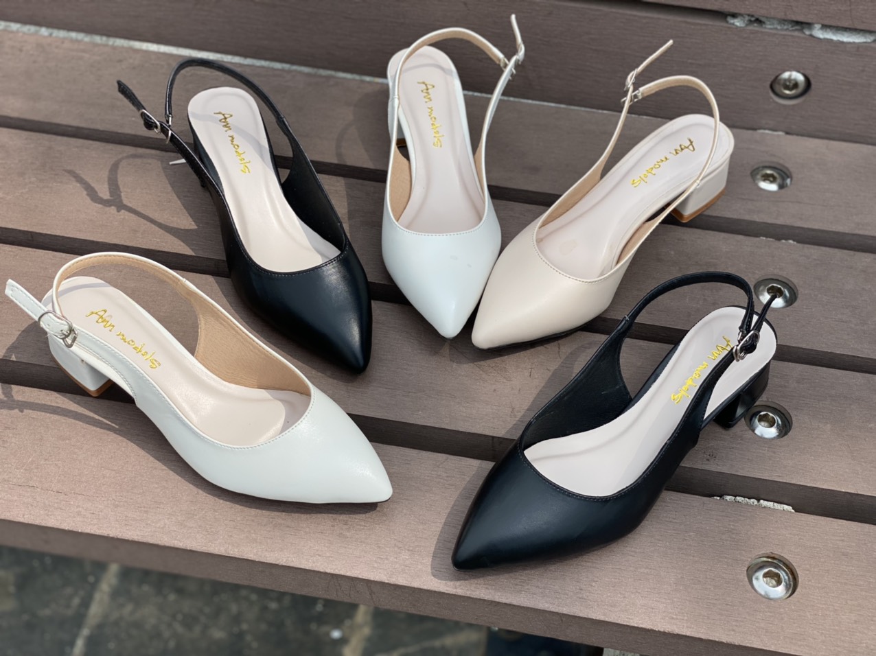 Giày Slingback gót vuông mũi nhọn 3phân da mềm  dáng chuẩn