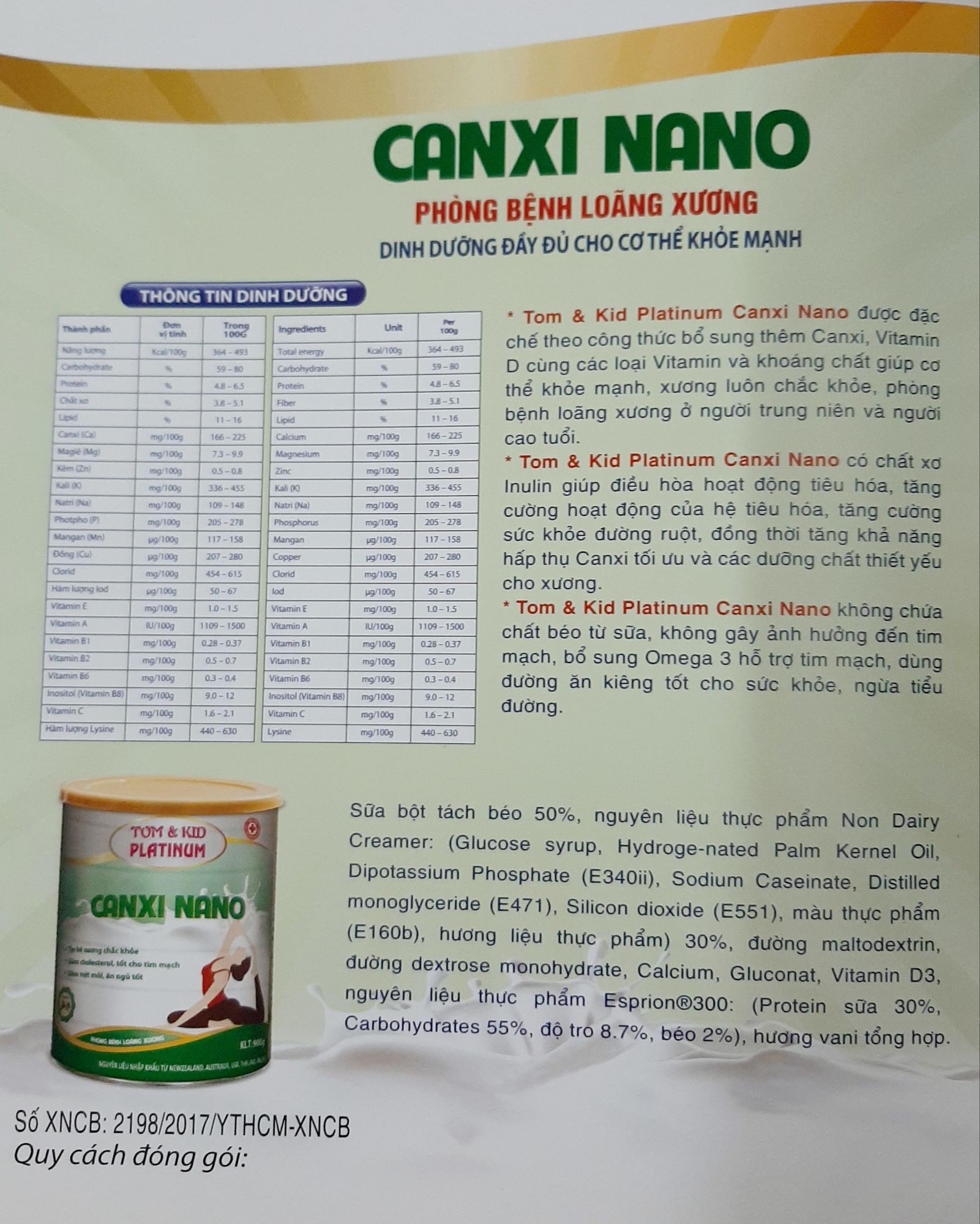 Sữa bột Canxi Nano lon 900g