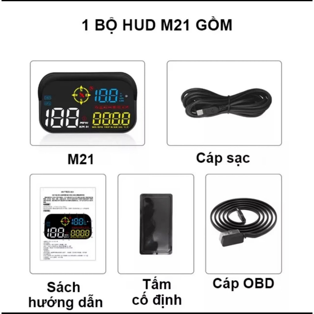 Bộ hud m21 obd gps hiển thị tốc độ thông tin lên trên kính lái