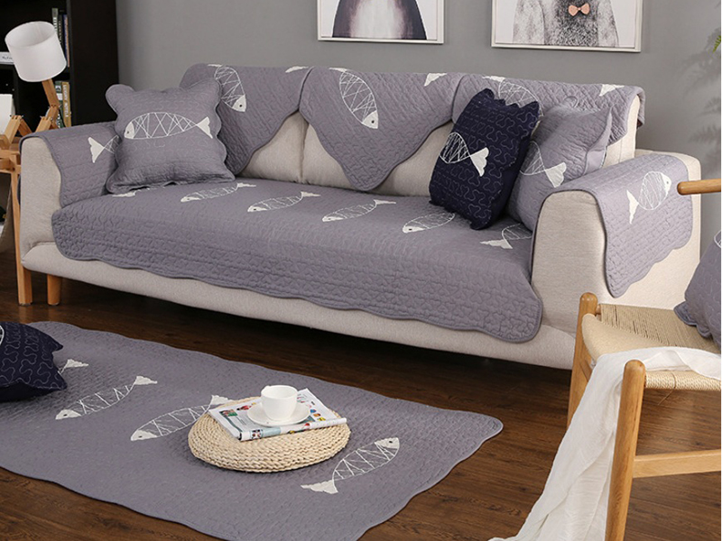Thảm sofa 100% cotton mặt dưới hạt chống trượt - xám