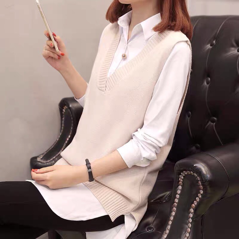 Áo Gile Nữ Len Cổ V Daski Áo Len Mỏng Trơn 3 Màu