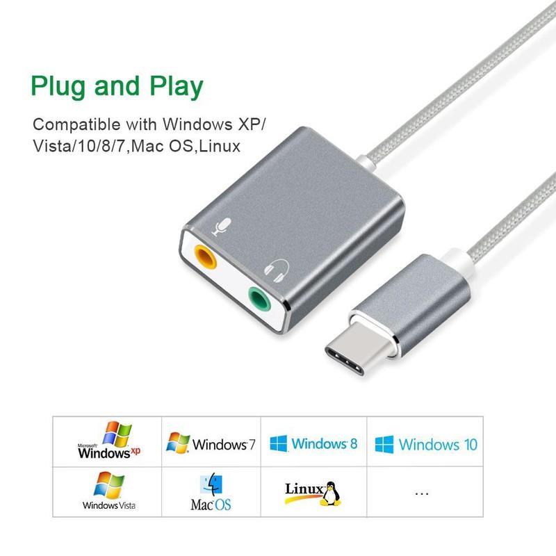 Cáp chia Mic và Loa từ cổng USB Type C 7.1