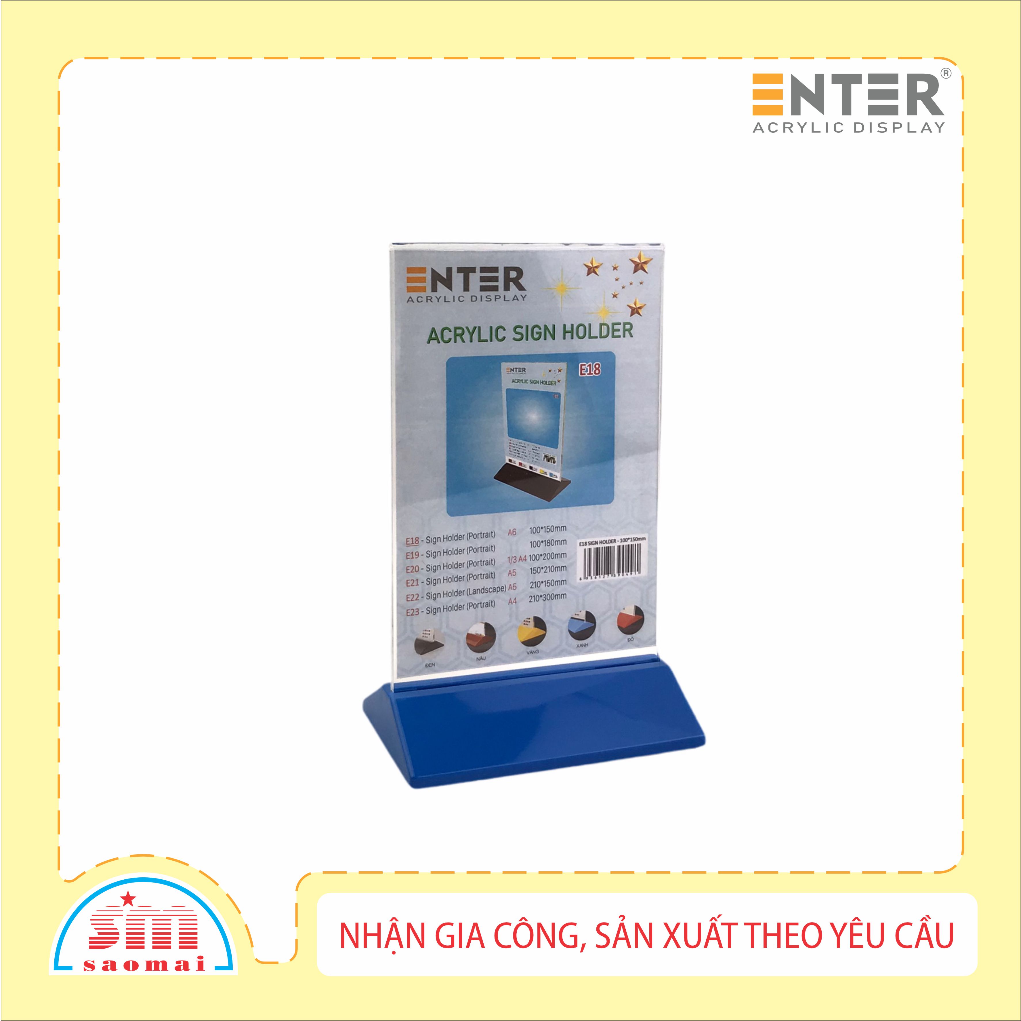 Kệ mica 2 mặt Enter E18 100x150mm đế màu, Kệ menu nhà hàng, Standee mica để bàn, Bảng quét mã QR Code (20)