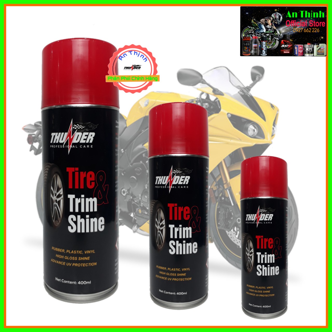 Chai Dưỡng, Phục Hồi Nhựa Nhám, Bóng Vỏ Xe Thunder Tire Trim Shine 400ML-Cao Cấp Chính Hãng Cho Mọi Loại Xe. 