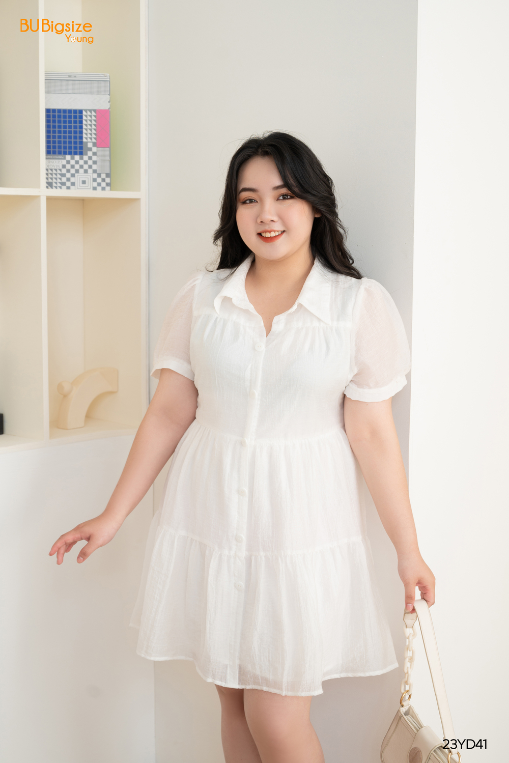 Đầm babydoll cổ đức nẹp BIGSIZE (55kg đến 95kg) - 23YD41 - [BU Bigsize Young]