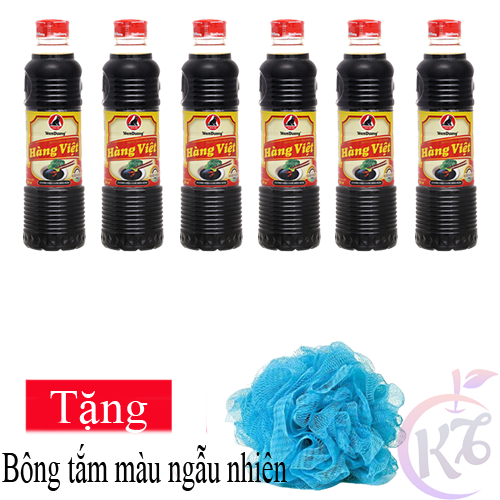 Combo 6 chai Nước tương Nam Dương Hàng Việt chai 500ml Tặng 1 bông tắm màu ngẫu nhiên - nước chấm con mèo đen chính hiệu