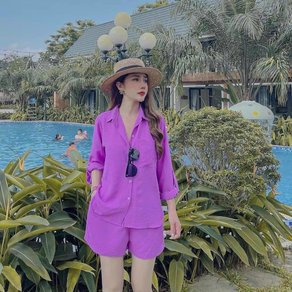 [Voucher 50k Freeship Max 0 đồng toàn quốc] SET BỘ ĐŨI ÁO KHOÁC SƠ MI TAY NGẮN CÓTÚI KÈM QUẦN ĐÙI CÁ TÍNH NĂNG ĐỘNG SET BỘ ĐỒ NỮ CÙNG TONE TÔN DA SIÊU XINH SET BỘ 3 MÓN MẶC ĐI BIỂN CHẤT ĐŨI 4 MÀU