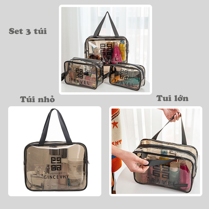 [ FREE SHIP ] Sét 3 túi đựng mý phẩm, túi đựng mỹ phẩm du lịch, túi đựng mỹ phẩm trong suốt, túi đựng đồ trang điểm, túi đựng đồ trang điểm cá nhân, túi đựng mỹ phẩm chống nước, túi đựng mỹ phẩm mini
