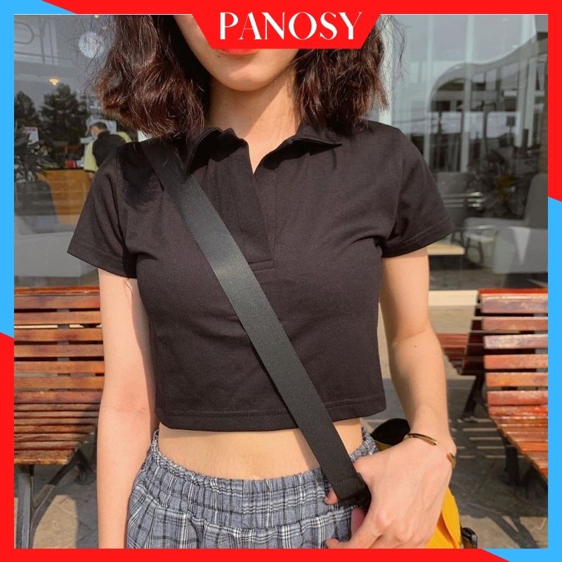 Áo croptop nữ kiểu tay ngắn cổ bẻ dáng ôm xinh xắn PANOSI - MÃ A396