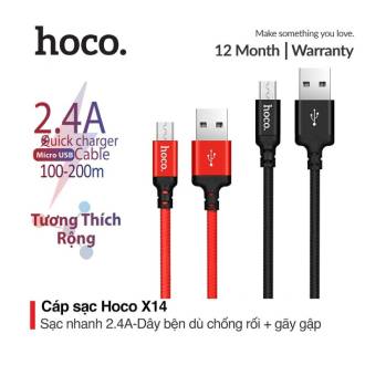 Cáp Sạc Bọc Dù Đầu Sạc Đúc Sắt Hoco X14 Dài 1m 2m Lightning /TypeC /Micro usb