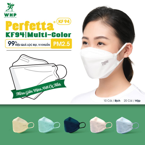 [CAO CẤP] Khẩu trang KF94 Perfetta Trắng/Đen (20 Cái/Hộp) - 3 lớp kháng khuẩn - Bsafe