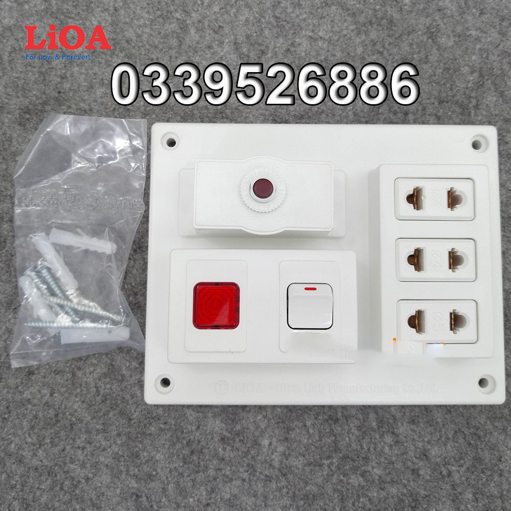 Bảng điện nổi LiOA 15A có 3 ổ cắm 1 công tắc 1 đèn báo màu đỏ