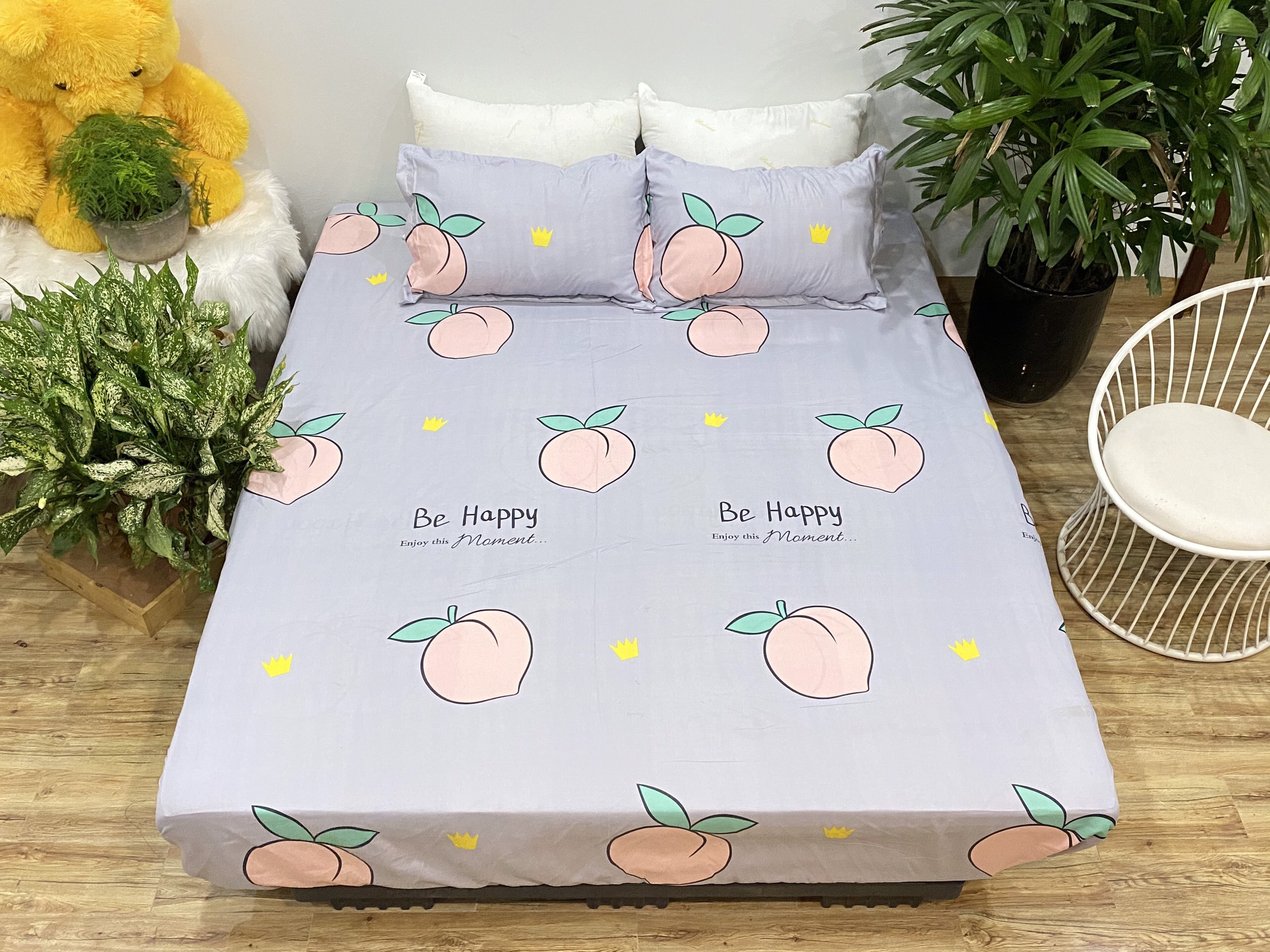 Set Ga Gối 3 món siêu cute ( 01 ga chun + 2 vỏ gối nằm ) chất liệu cotton poly mềm mát không nhăn không xù lông