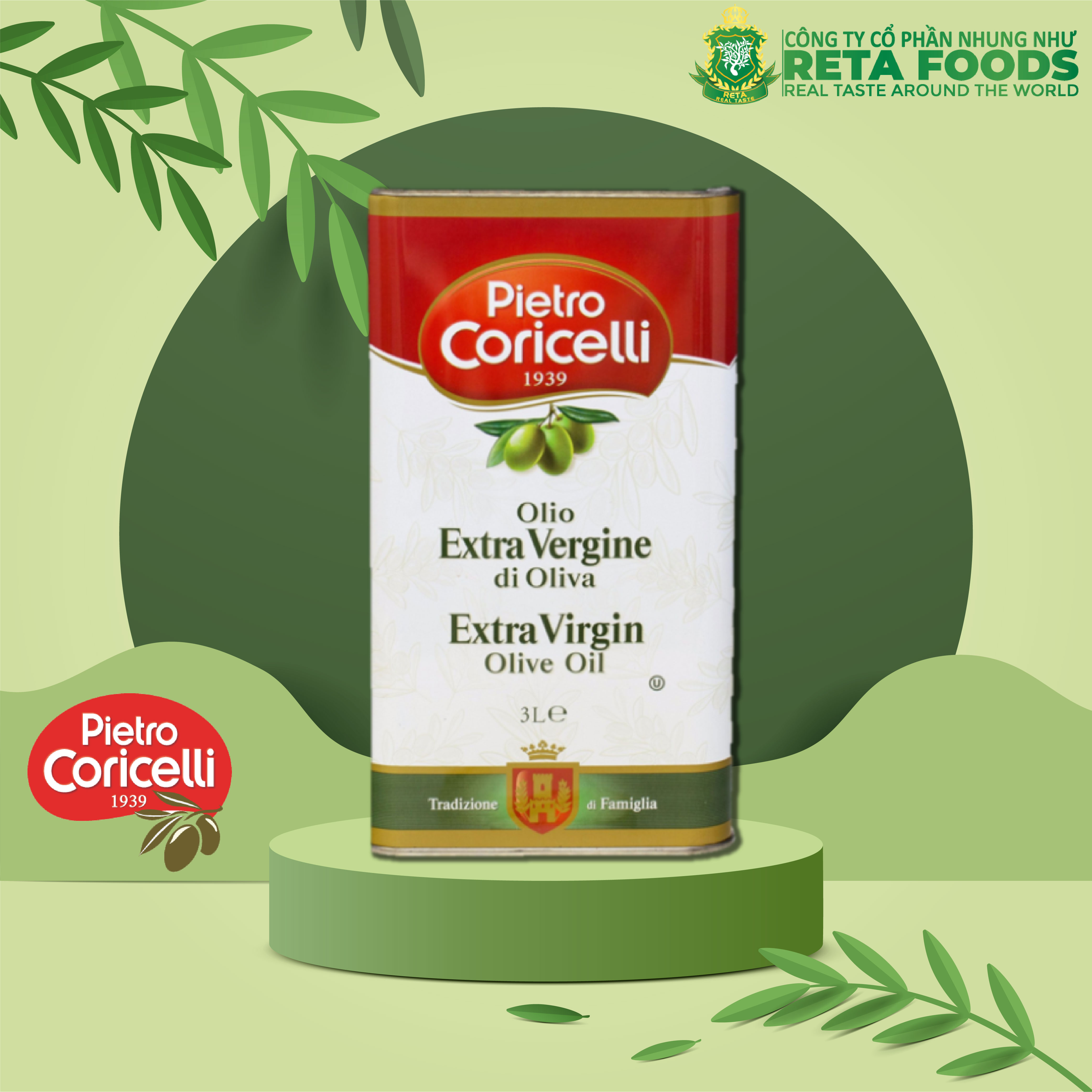 Dầu Oliu Cao Cấp Pietro Coricelli Extra Virgin Olive Oil 3L