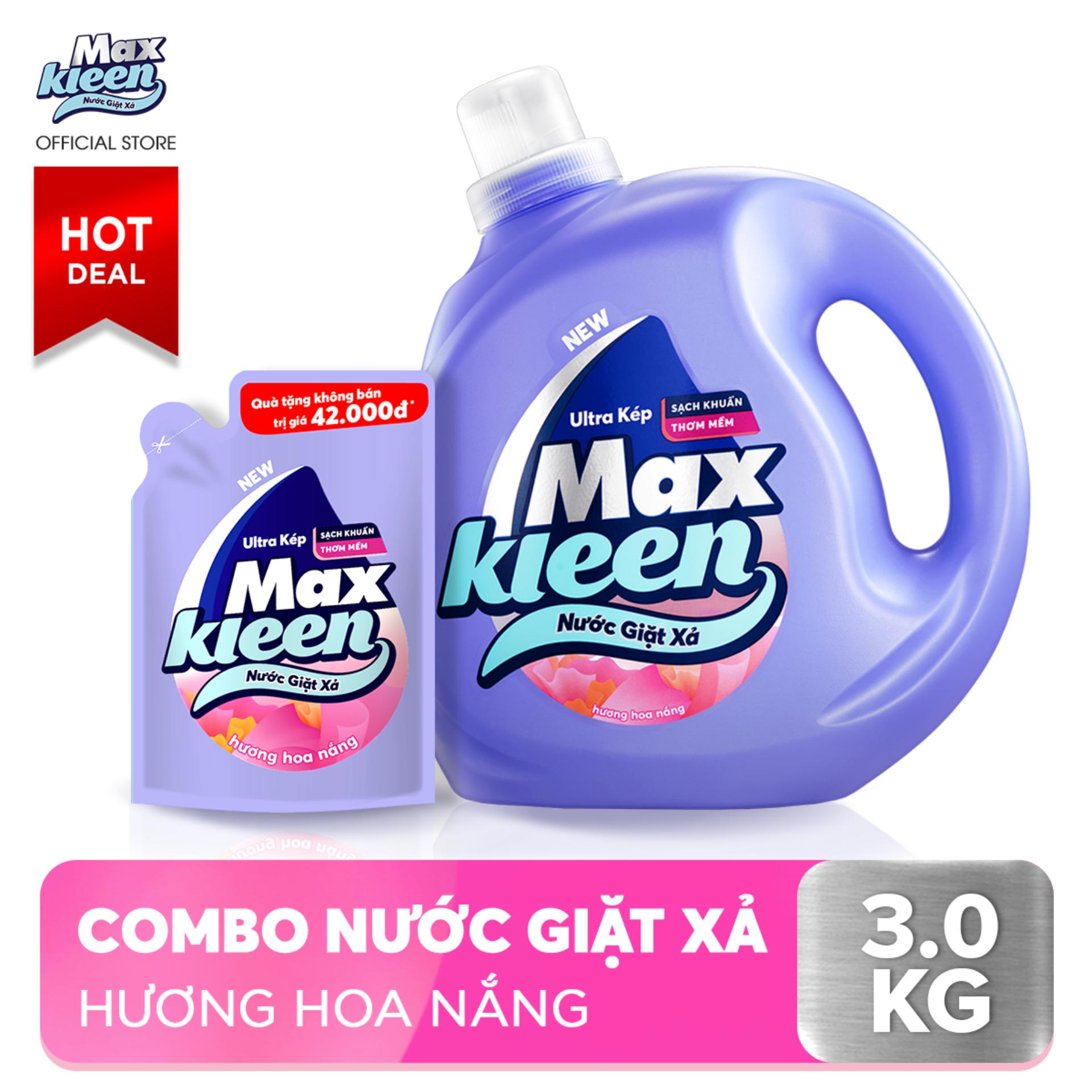 Combo Nước giặt xả Maxkleen hương hoa nắng: 1 Chai 2.4kg + 1 Túi 600g|ProductId:372