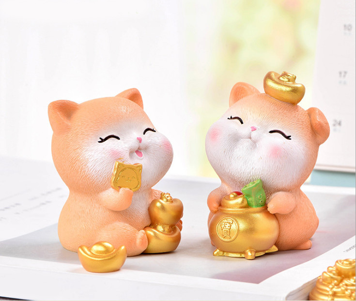 [HCM]Tượng đá mèo cát tường Rich Cat để bàn
