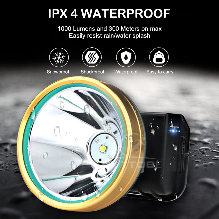 Outtobe Rechargeable LED Headlight IPX4 Waterproof Adjustable Light Headlamp Flashlight Camping Fishing Outdoor Hiking Headlamp Head Lamp Head Light with USB Charging Cable for Running, Fishing, Wild Adventure