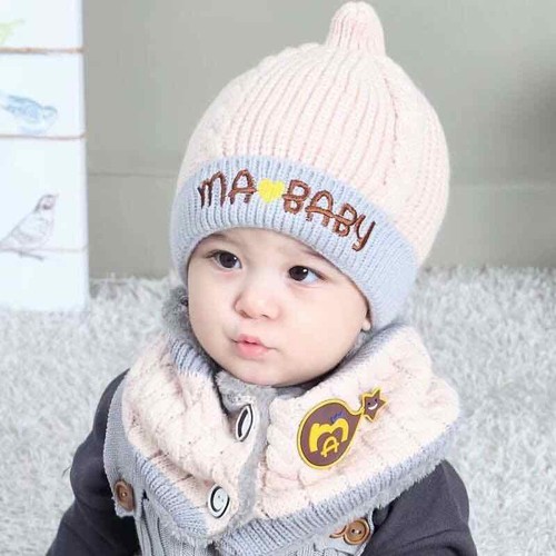 Set mũ len kèm khăn họa tiết dễ thương cho bé