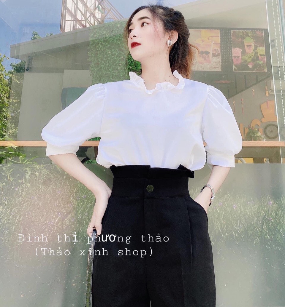 Áo Sơ Mi Trắng Tay Phồng, Áo Kiểu Tay Phồng Cổ Bèo AK46