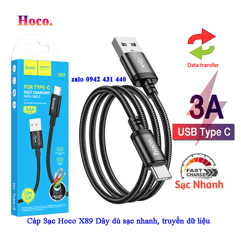 Cáp sạc nhanh cho android hoco x88 typec sạc nhanh 2.4a dài 1m