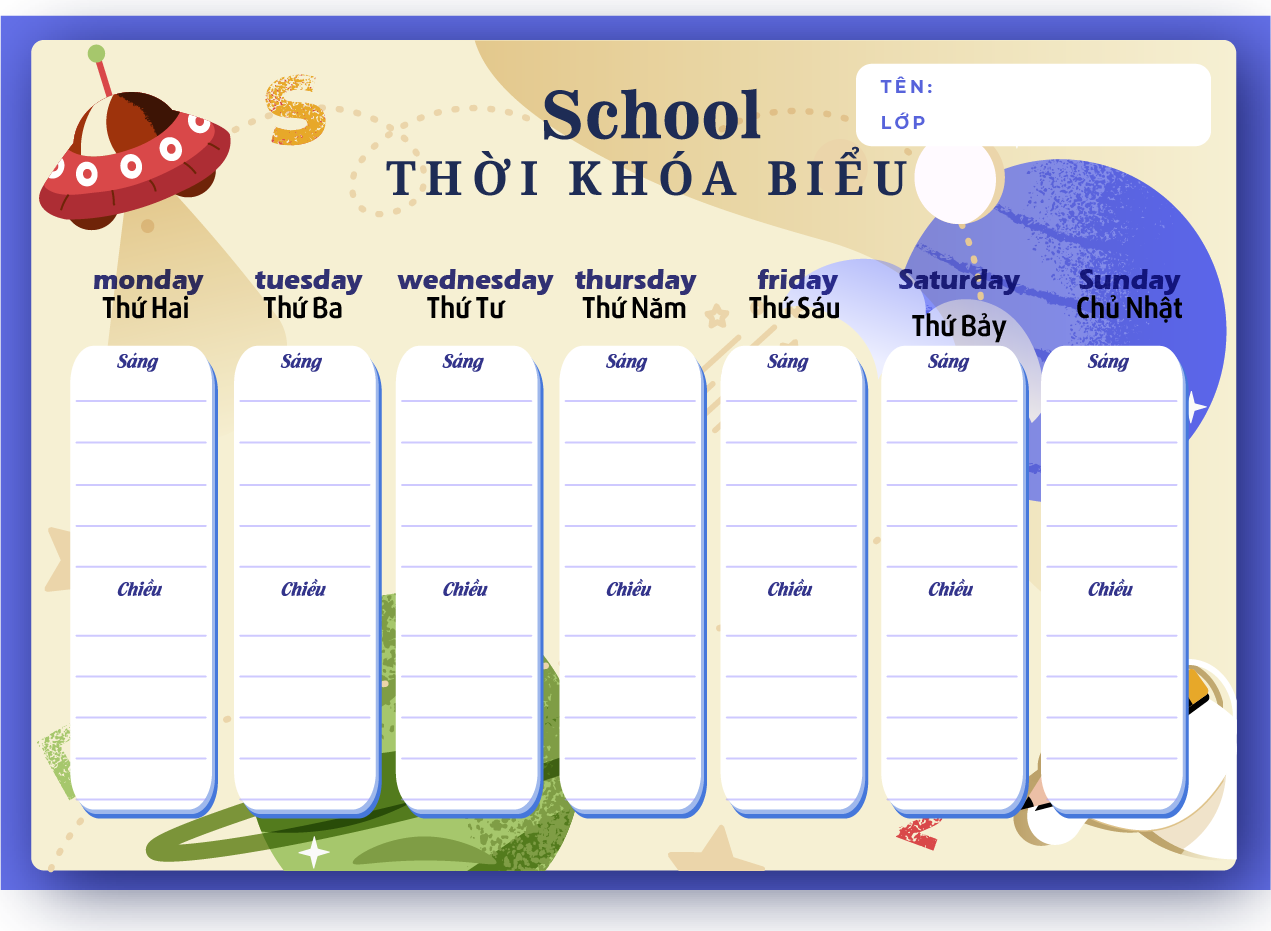 Thời khóa biểu khổ A5 - A4 Decal tự dính (Bóc ra dán dễ dàng)