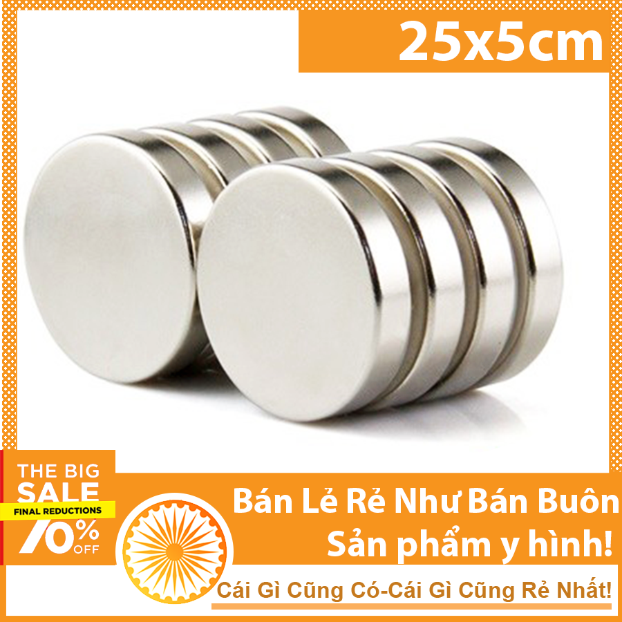 Nam châm tròn 25x5mm loại đất hiếm mạ Niken