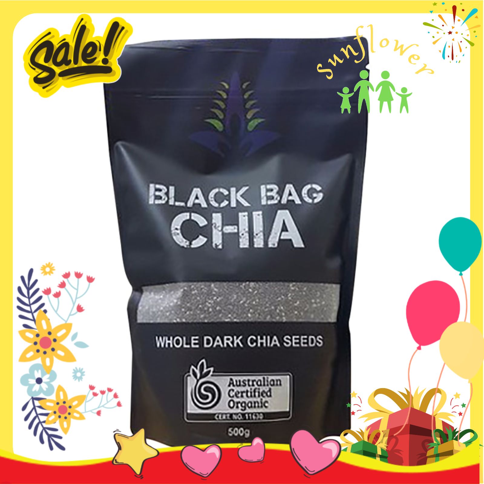 Hạt chia Úc Black Bag Chia túi 500g-Hạt chia hữu cơ Úc - Shop Sunflower