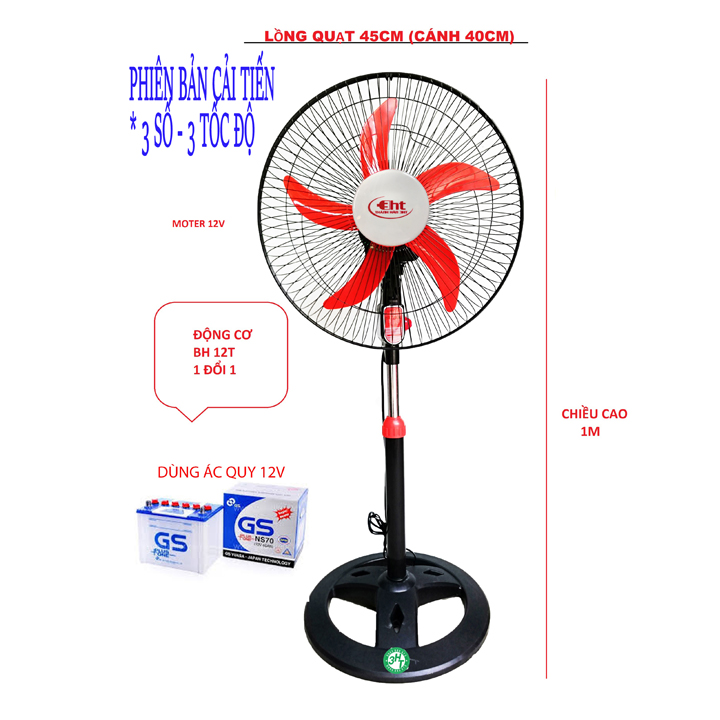Quạt đứng B4 Chạy bằng Bình 12V / 220V - 3HT