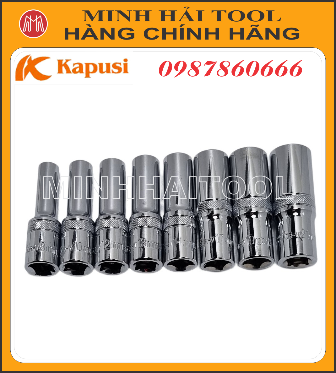 Kapusi Japan – Đầu tuýp 1/2” dài 78mm, cỡ 10mm (K-6572) và 14mm (K-6576). Chất liệu: Thép Cr-V mạ Chrome