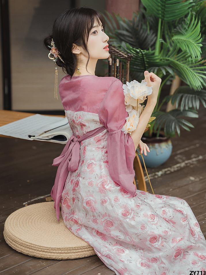Áo liền tay rộng cực đẹp lưu tiên hán phục mới phong cách dân tộc cách tân trang phục cổ trang nữ mùa hè váy kiểu hán trung váy dài siêu tiên nữ