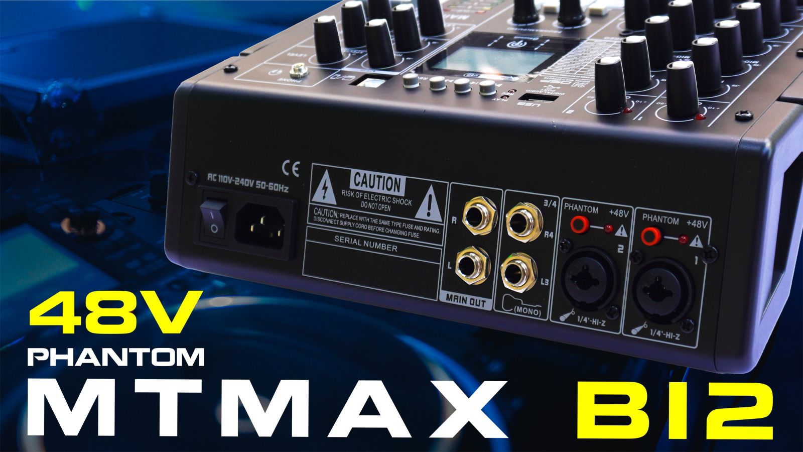 Bàn trộn âm thanh Mixer MTMax B12 - 4 kênh (3 mono, 1 stereo) -Có hiệu ứng âm thanh như sound card - 24 hiệu ứng vang số DSP có thể hiệu chỉnh sâu -Có Bluetooth, tích hợp nguồn 48V-Kết nối máy tính, điện thoại thu âm, livestream dễ dàng.